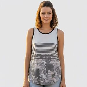 George Graphic Tank Top Muscle Tee Casual Black and Gray Patterned Tank Top L